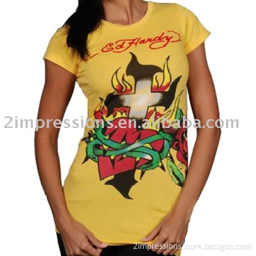 Excellent quality Lady's fashion top, imprint t shirt, printed t shirt